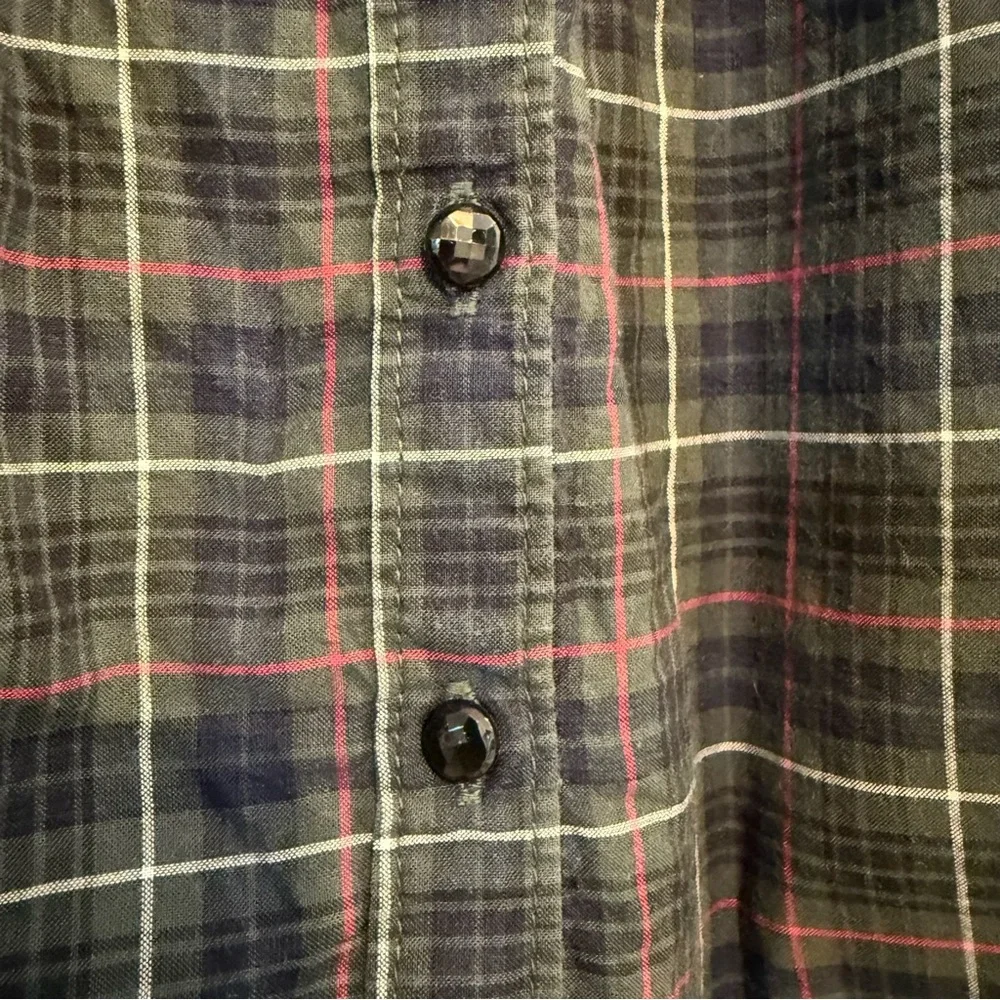 Ralph Lauren Plaid Blouson Top Dark Green Shimmery Buttons 7 Christmas Holiday